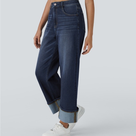 Halara flex high waisted multiple pockets, rolled him wide leg stretching knit - Picture 3 of 10